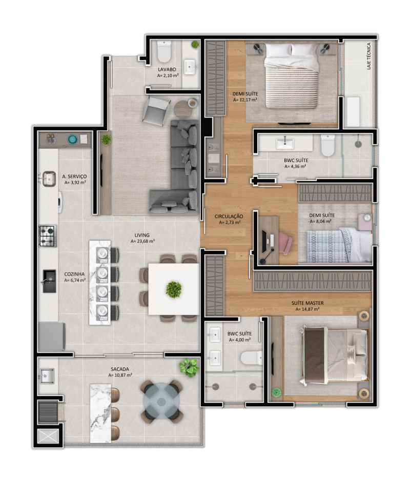 Apartamento novo e amplo com 3 dormitórios (1 suíte + 2 demi suítes) — foto 2