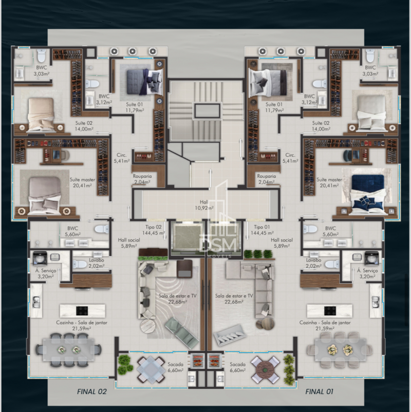 Apartamento 2 suites ou 1 suite + 1 quarto no centro a venda