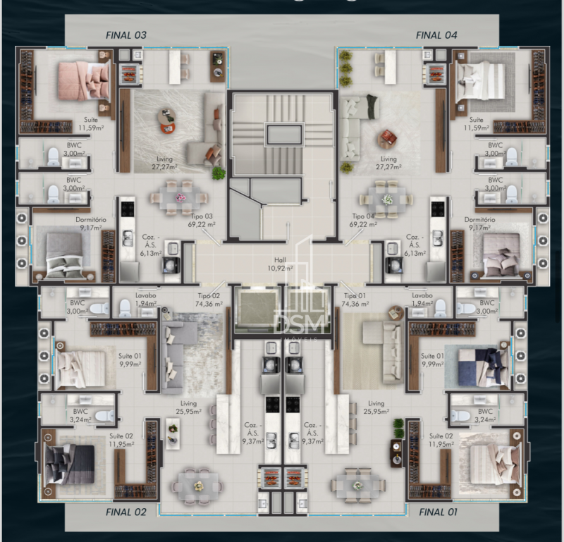 Apartamento 2 suites ou 1 suite + 1 quarto no centro a venda