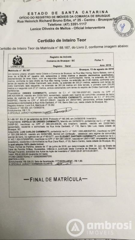Lote/Terreno de 4730m² no bairro Bateas, em Brusque | Eu Corretor