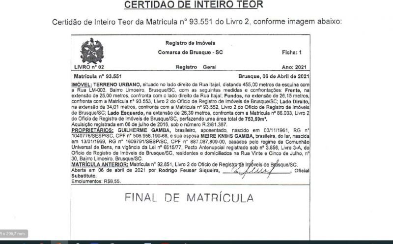 Lote/Terreno de 753m² no bairro Limoeiro, em Brusque | Eu Corretor