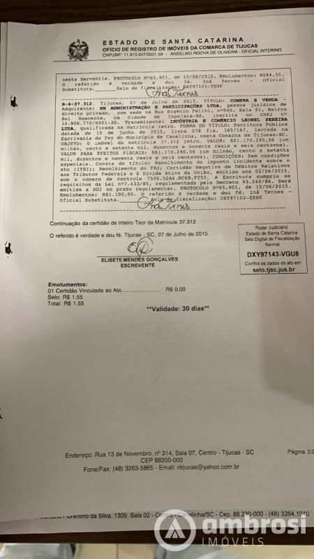 Ótimo Terreno Industrial em Canelinha em Frente da Rodovia