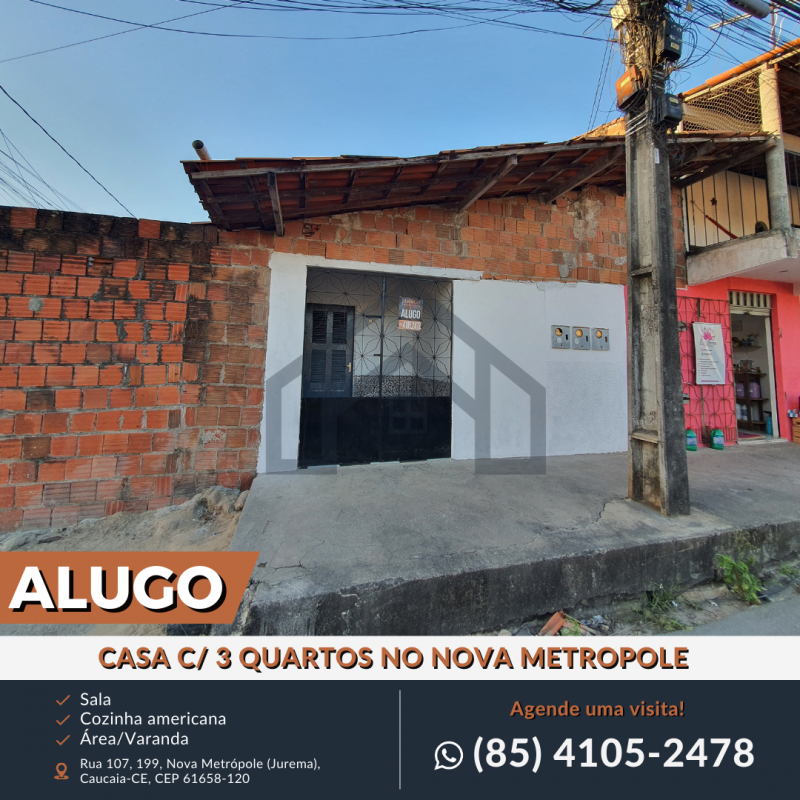 ALUGO CASA NO BAIRRO NOVA METROPOLE COM 3 QUARTOS